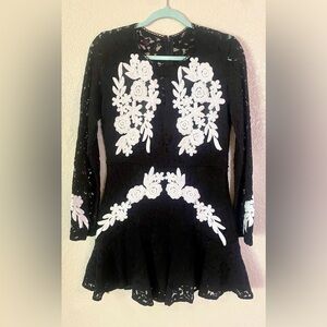 Elegant Black and White Lace Dress